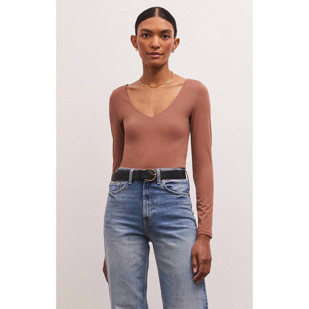 NEW Z SUPPLY so smooth v-neck bodysuit in tiger eye
